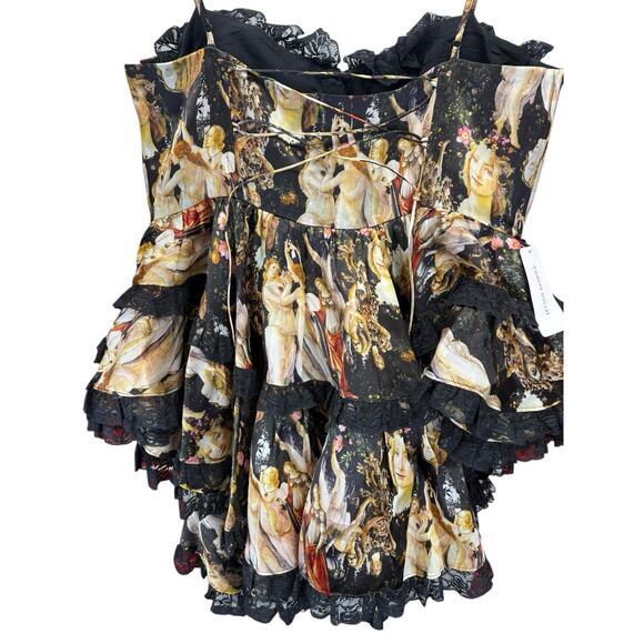 NWT Selkie Primavera Liaisons Mini Dress 2XL Silk-Feel Art Print Ruffle Hem - Picture 9 of 11